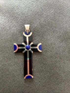 Sterling silver cross with lapis
& hematite